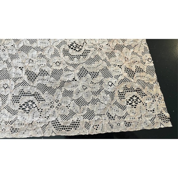 Antique 1800s Handmade Lace Ivory Embroidered Rectangular Fabric Piece, Vintage - Picture 3 of 10